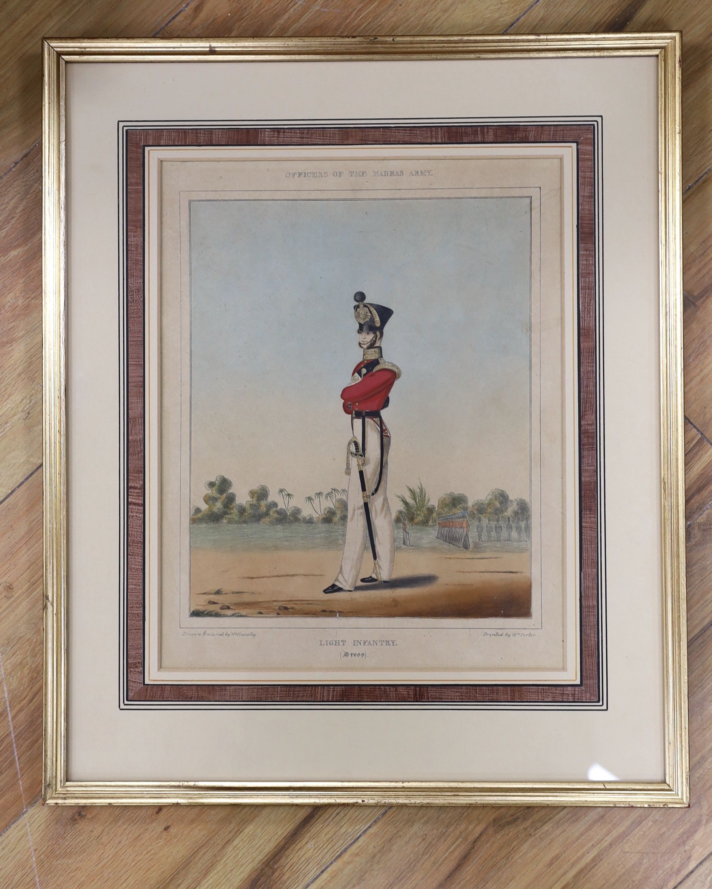 Porter after Hunsley, coloured lithograph, Officer's of The Madras Army, Light Infantry (dress), 33 x 26cm